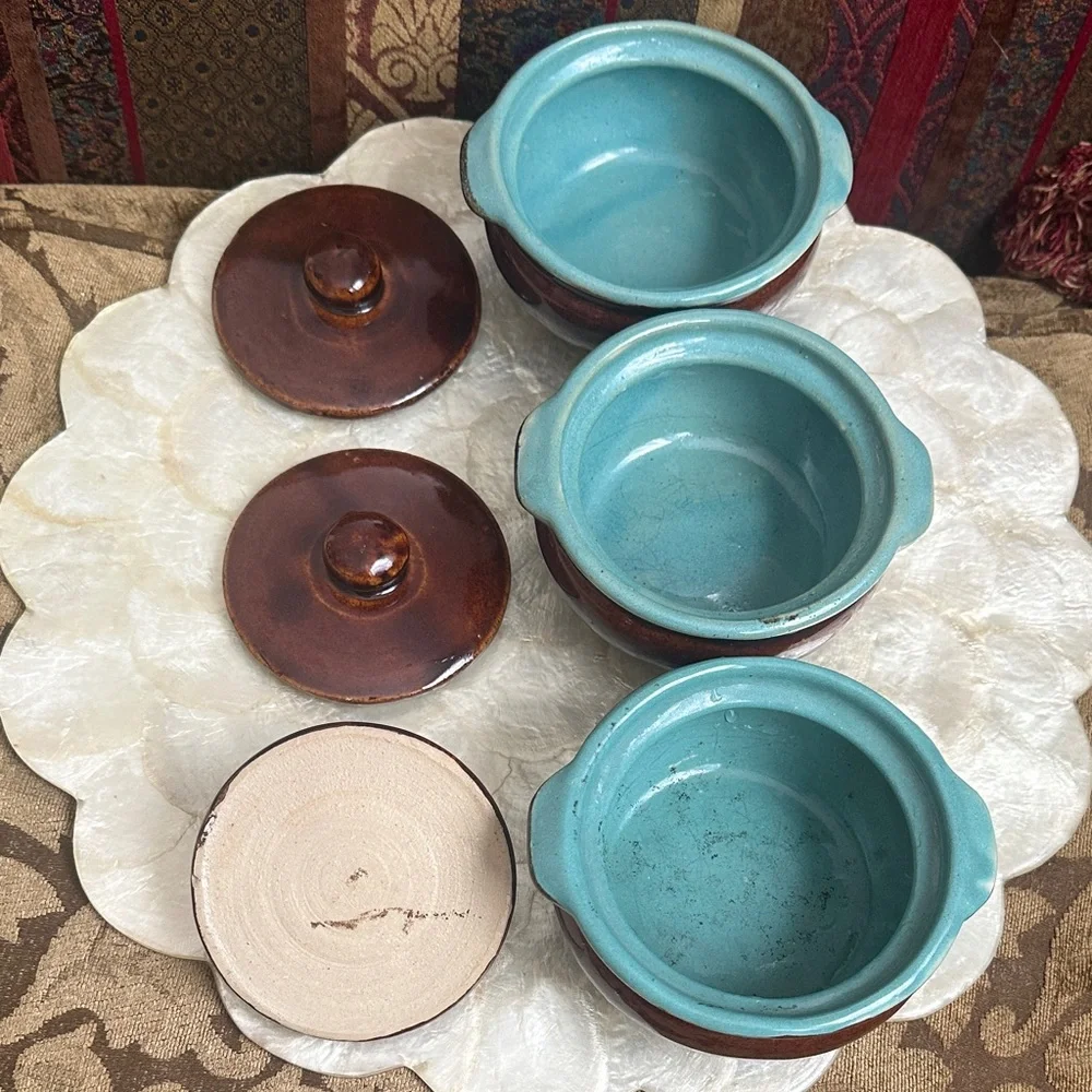 Set of Three Zanesville Pottery Personal 1.5 cup Covered Casserole Dishes